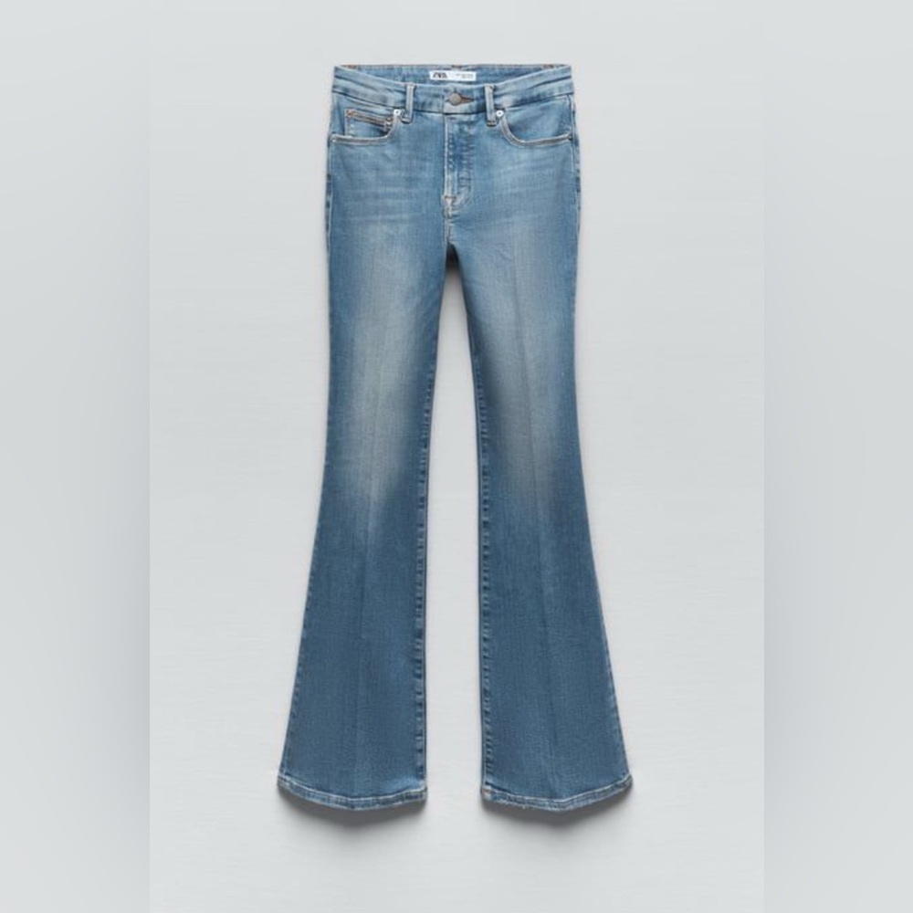 Good American x Zara Classic Bootcut High Rise Light Blue Flare Jeans